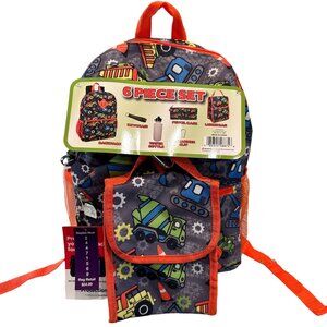 Backpack 6-Piece Construction‎ Trucks Water Bottle Pen Case Lunch Bag NEW *READ*